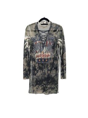 Vintage Blush Mesh Tunic Women Size M Y2K Tye-Die Wild Fre America Graphic Print